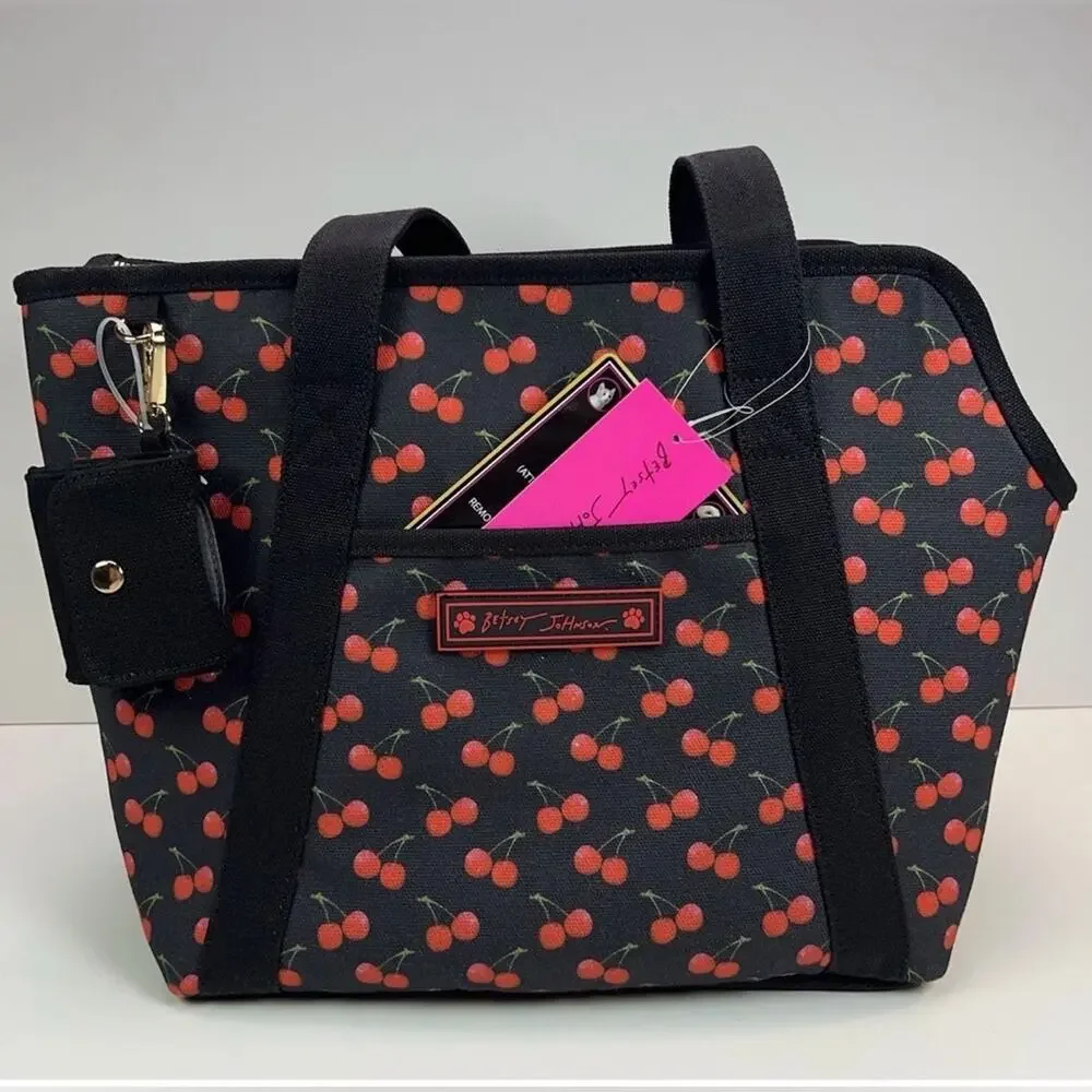 NEW BETSEY JOHNSON TSA-compliant pet carrier 16 LBS RED BLACK CHERRY PRINT BAG